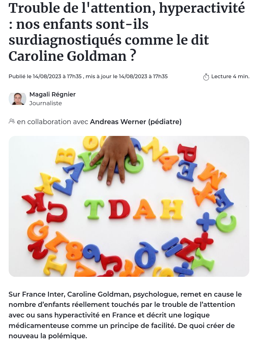 Trouble de l'attention, hyperactivité : nos enfants sont-ils surdiagnostiqués comme le dit Caroline Goldman ?